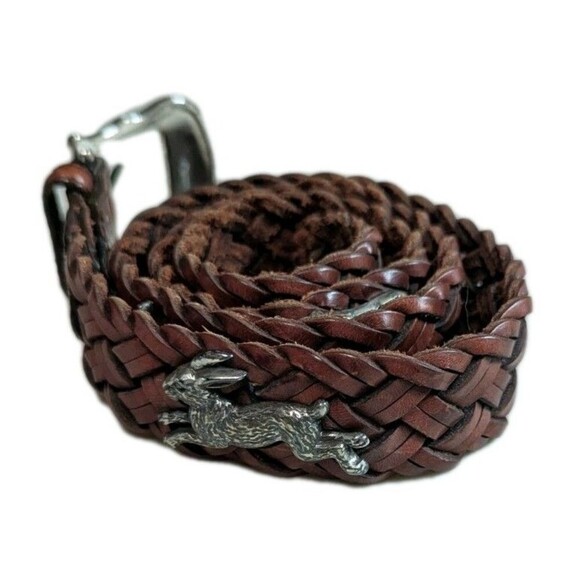 Brighton Accessories - Vtg 90s Brighton Braided Leather Animal Charm Belt Safari Zoo 30Description: